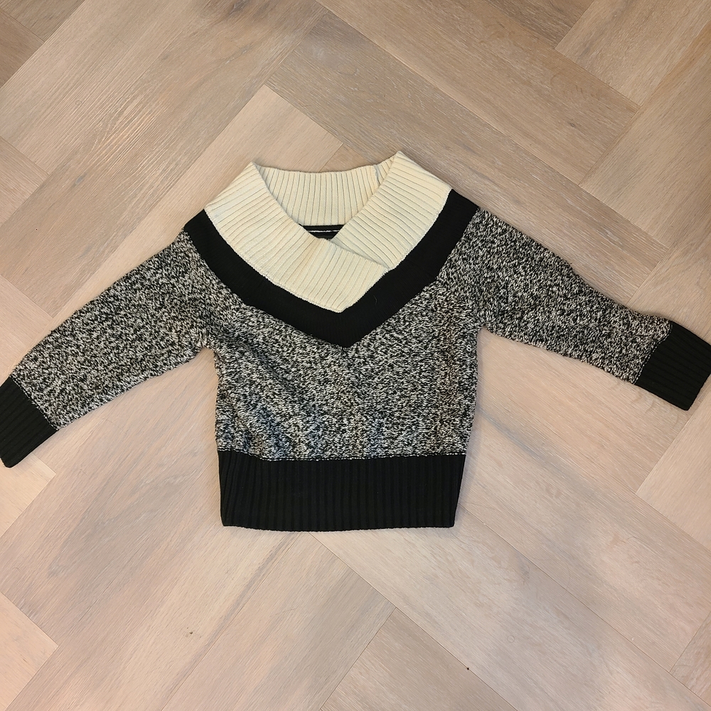 New York & Company Black and Cream V-Neck Sweater
